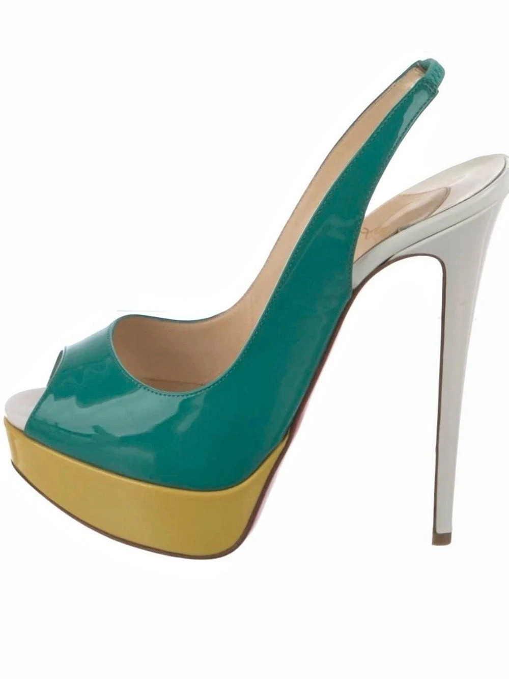 Christian Louboutin Color block Lady Peep Sling 150 Patent Platform Pumps
